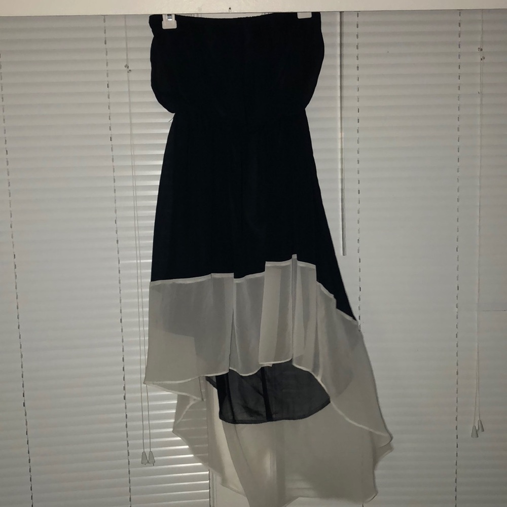 Navy blue and white high low strapless dress